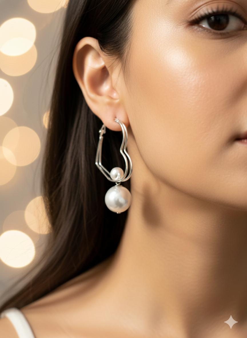 Heart Hoop Pearl Drop (Silver)
