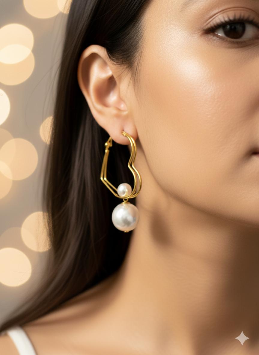 Heart Hoop Pearl Drop (Golden)
